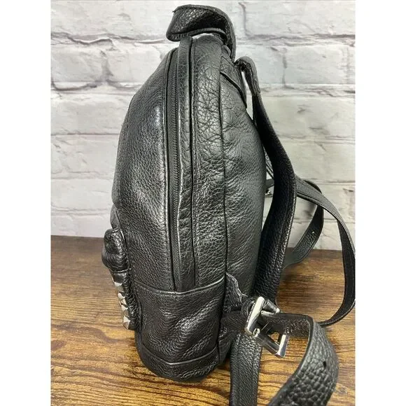 Michael Kors Black Pebble Leather Silver Studded Backpack Purse Shoulder Bag - Picture 3 of 5